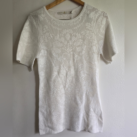 NEW! Marie Oliver, Crissy Jacquard Tee Shirt, Daisy (Ivory),Size Large,MSRP $224 - Picture 5 of 11